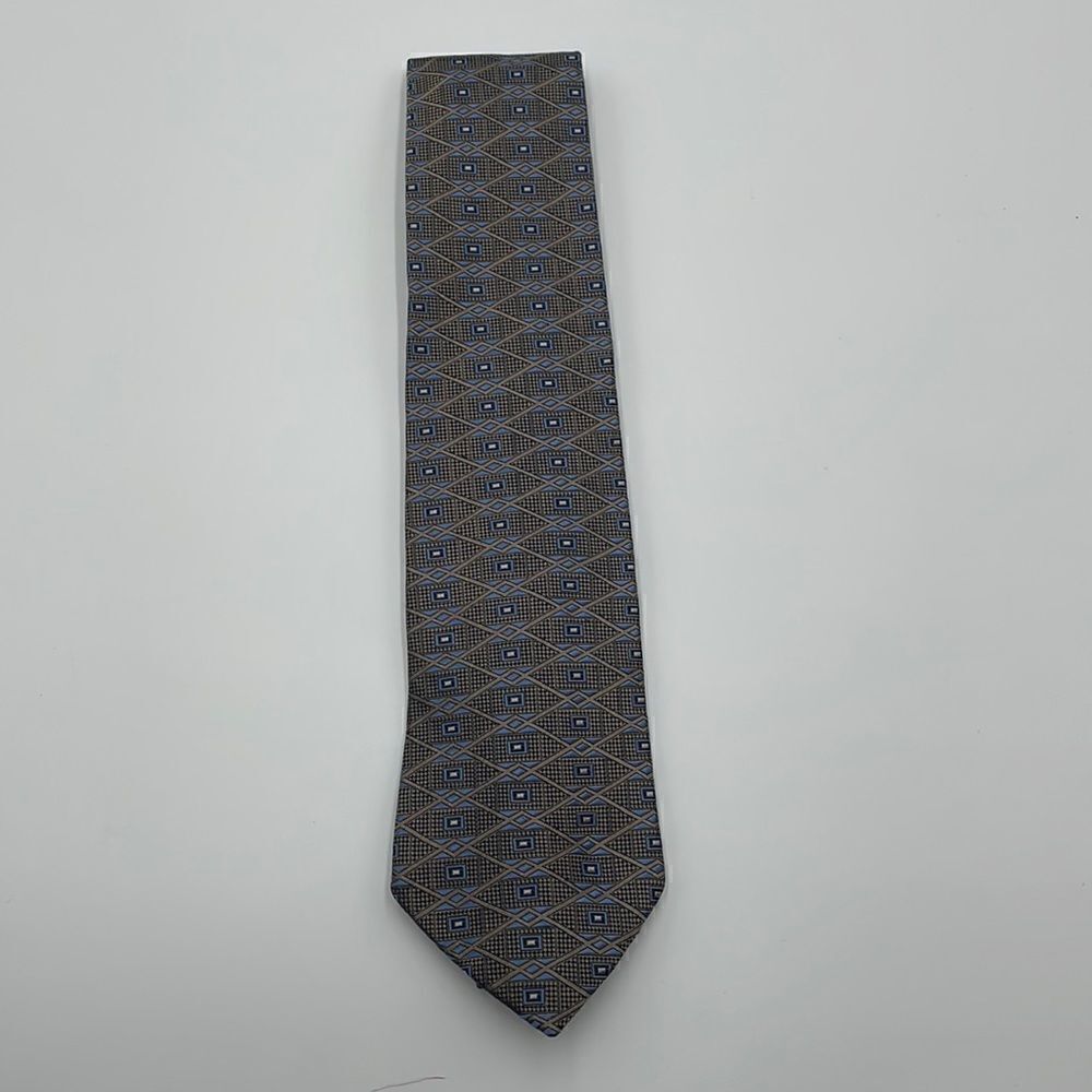 Tan and blue 100% silk Wilke Rodriguez necktie